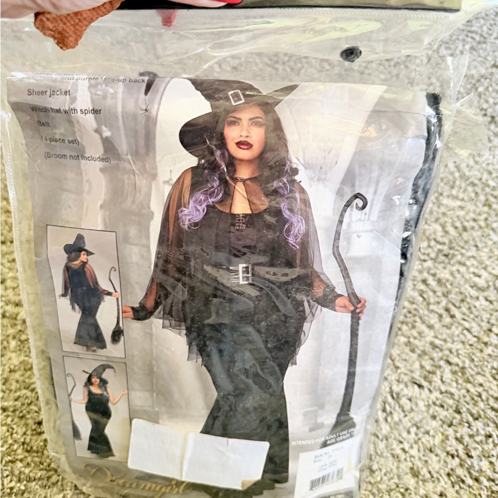 Halloween, Dreamgirl Black Witch Costume with Purple Hair, Costume 2x